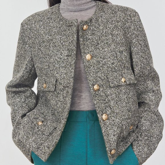 CHICJOC Women 100% virgin wool tweed blazer size 36